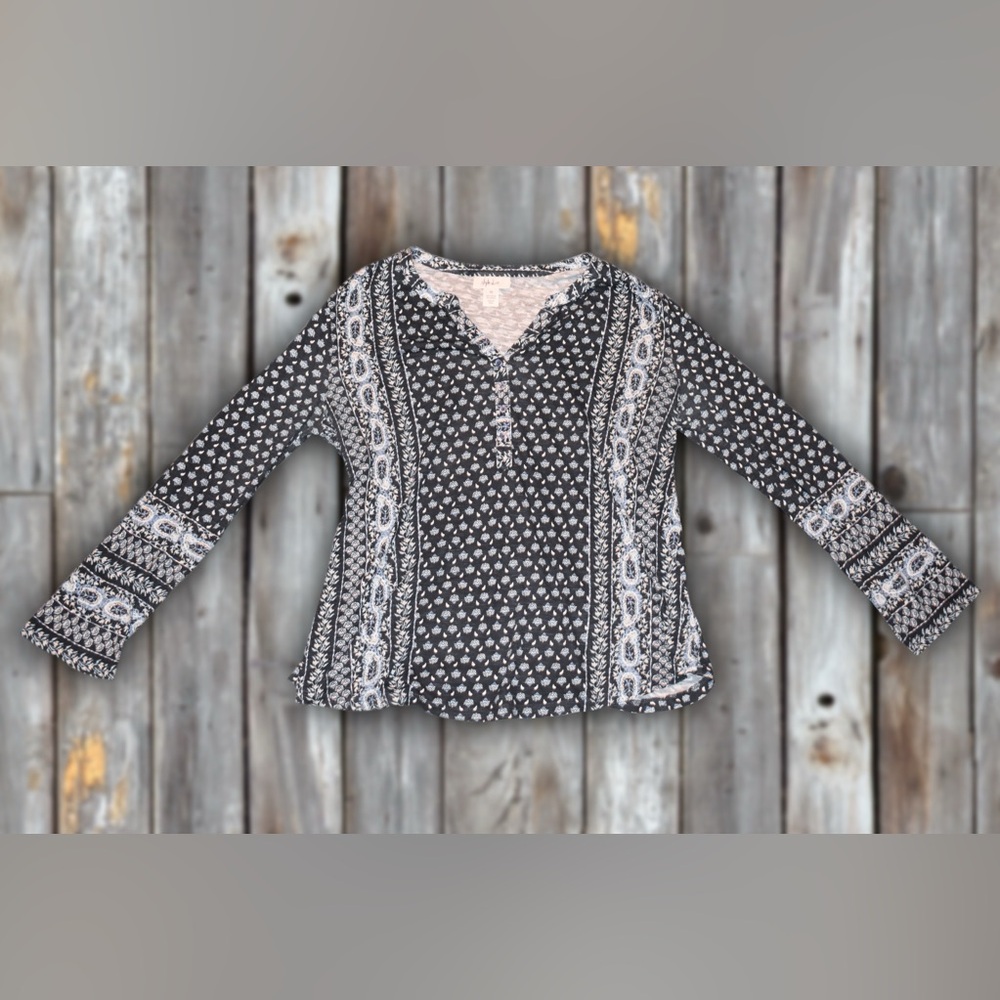 Style & Co Knit Black & White Boho Blouse Sz M